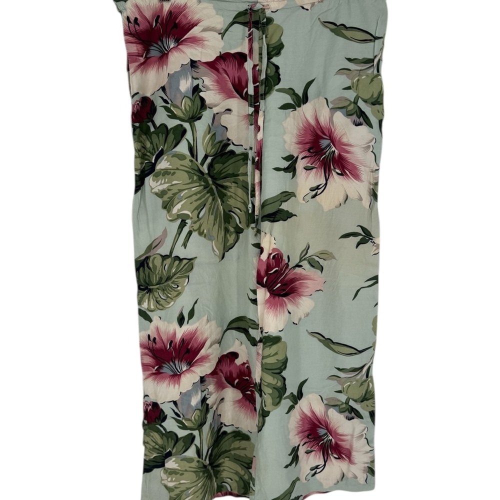 Carol Anderson Tropical Floral Vacation Wide Leg Pants Green Pink Size Small